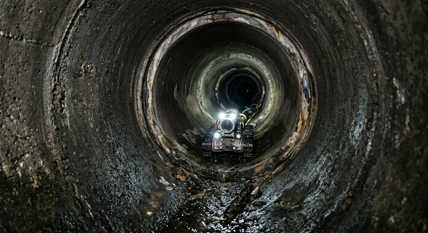 Robotic sewer camera inspecting pipe interior for Sewer Line Repair in East Camden